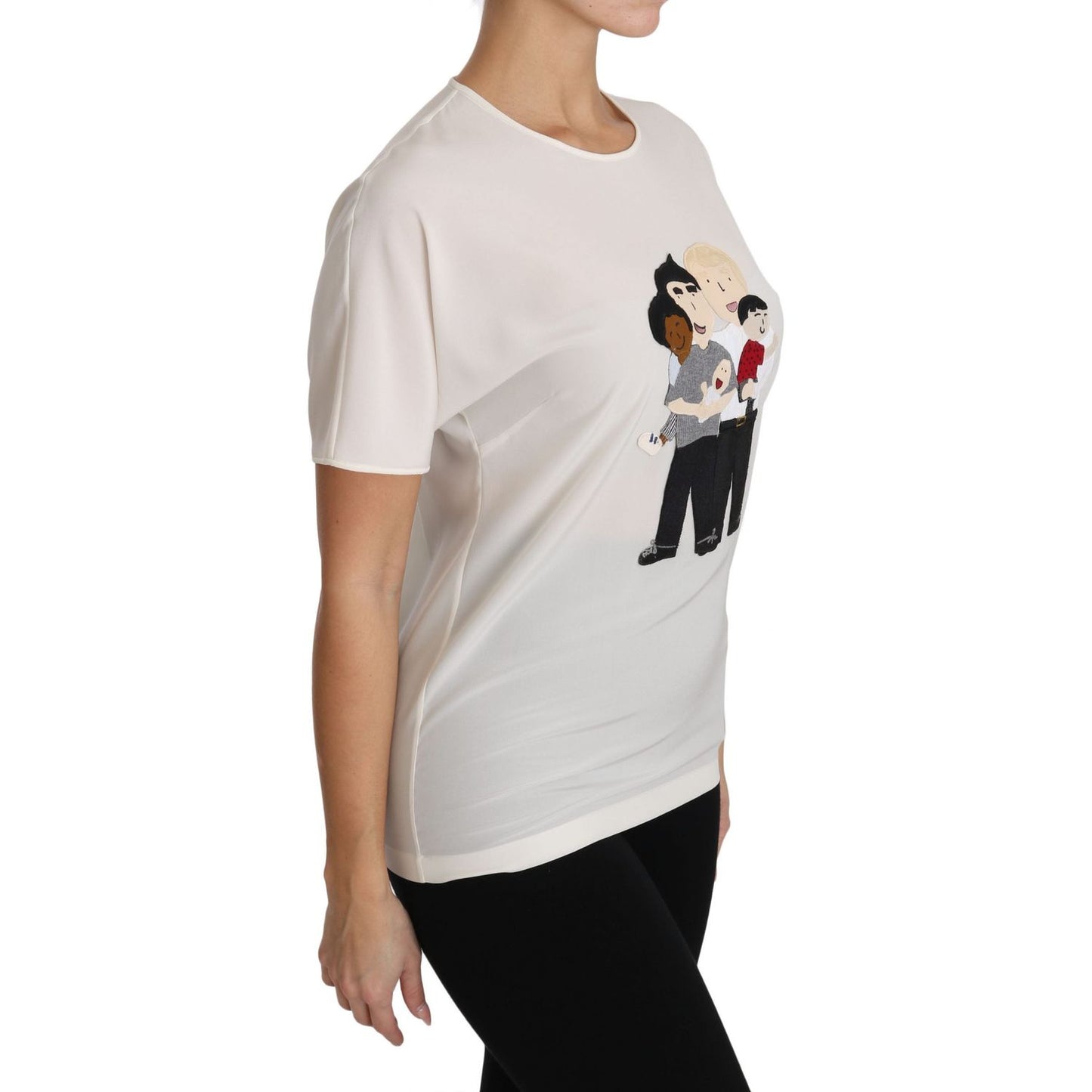 Dolce & Gabbana Elegant Silk Crewneck Blouse with Applique Dolce & Gabbana Gray