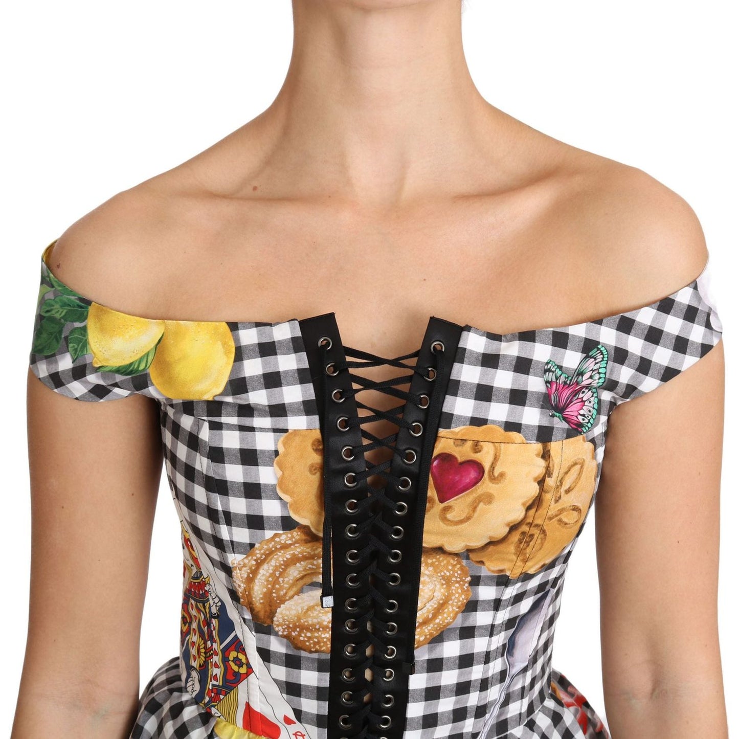 Dolce & Gabbana Chic Checkered Corset Top Blouse Dolce & Gabbana Tan