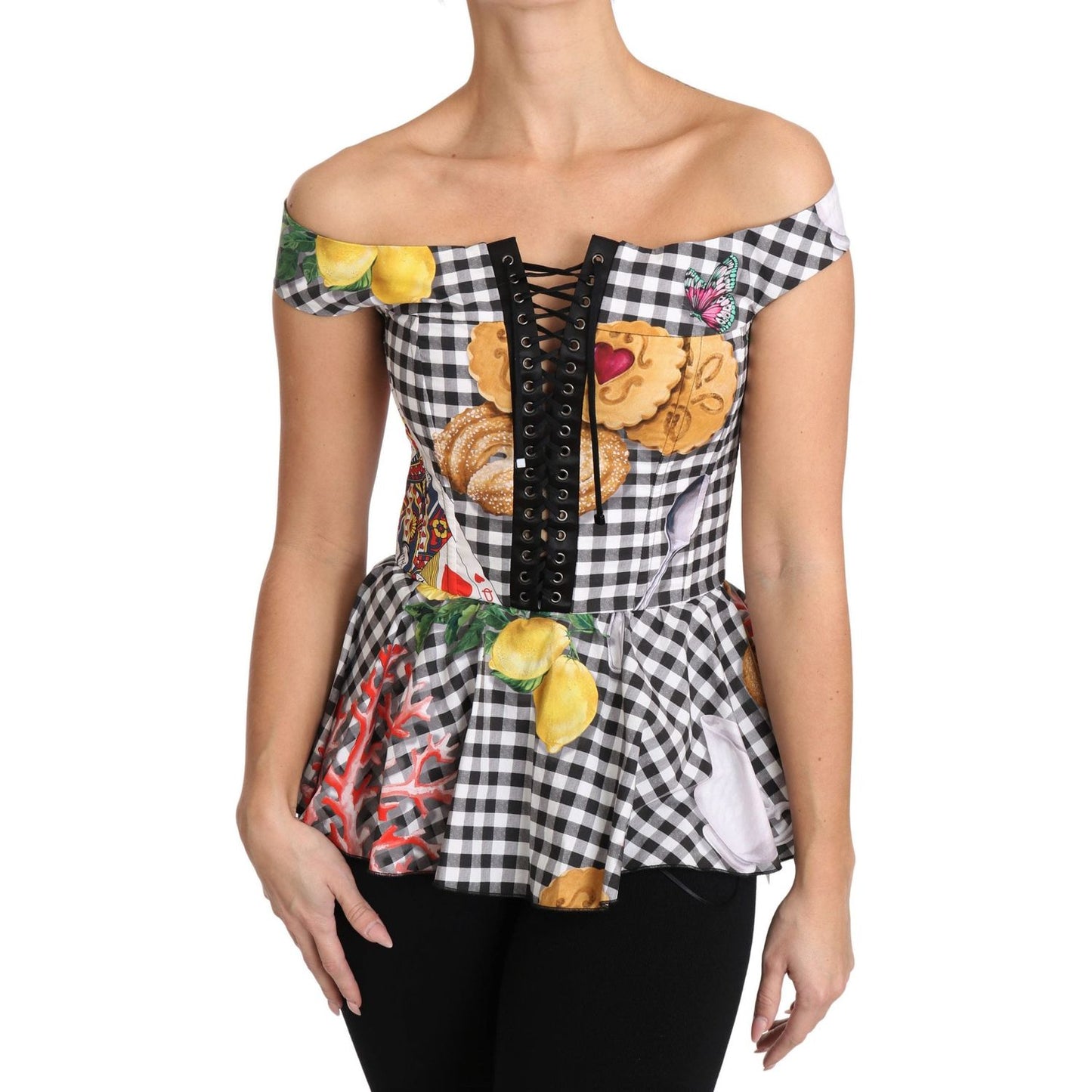 Dolce & Gabbana Chic Checkered Corset Top Blouse Dolce & Gabbana Rosy Brown