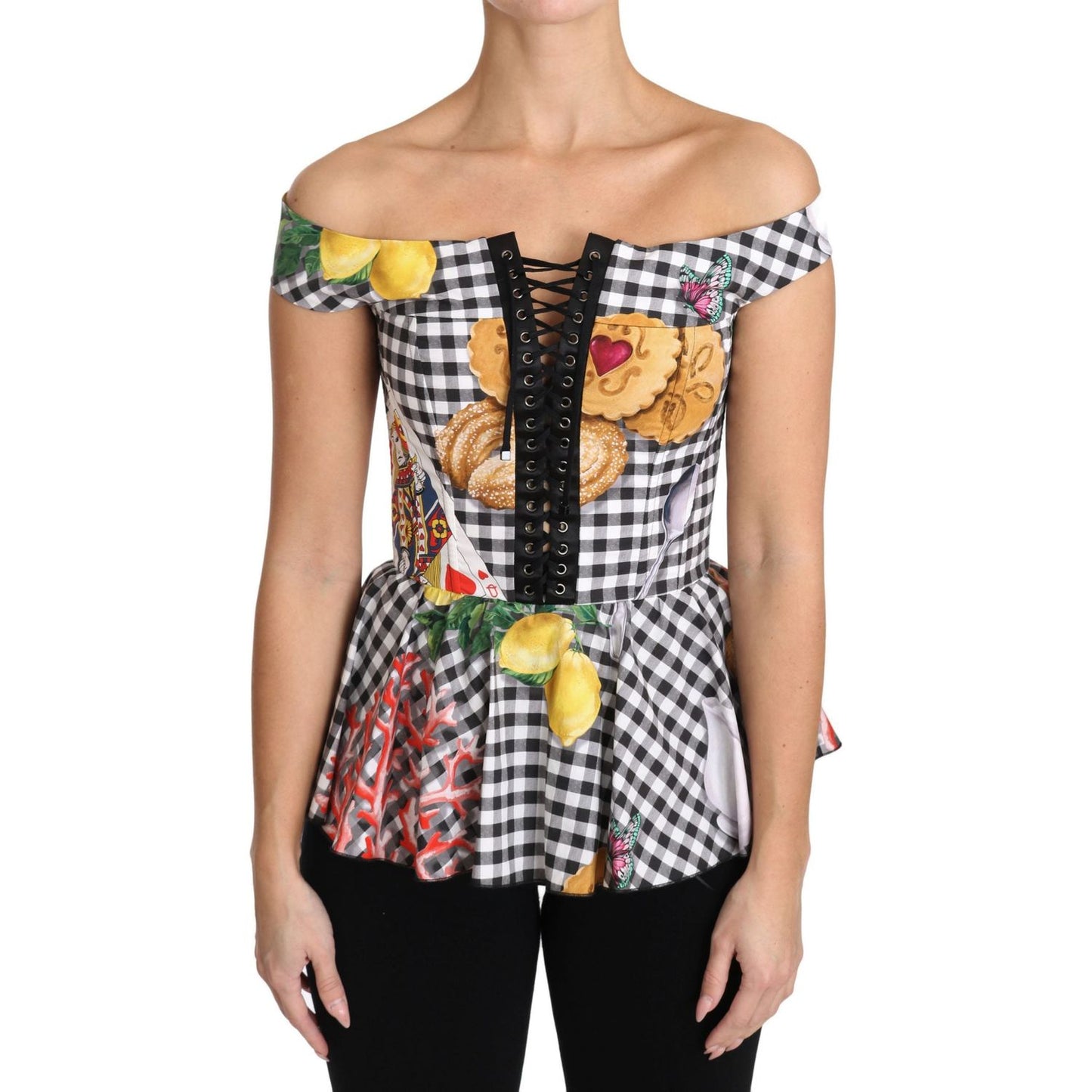 Dolce & Gabbana Chic Checkered Corset Top Blouse Dolce & Gabbana Rosy Brown