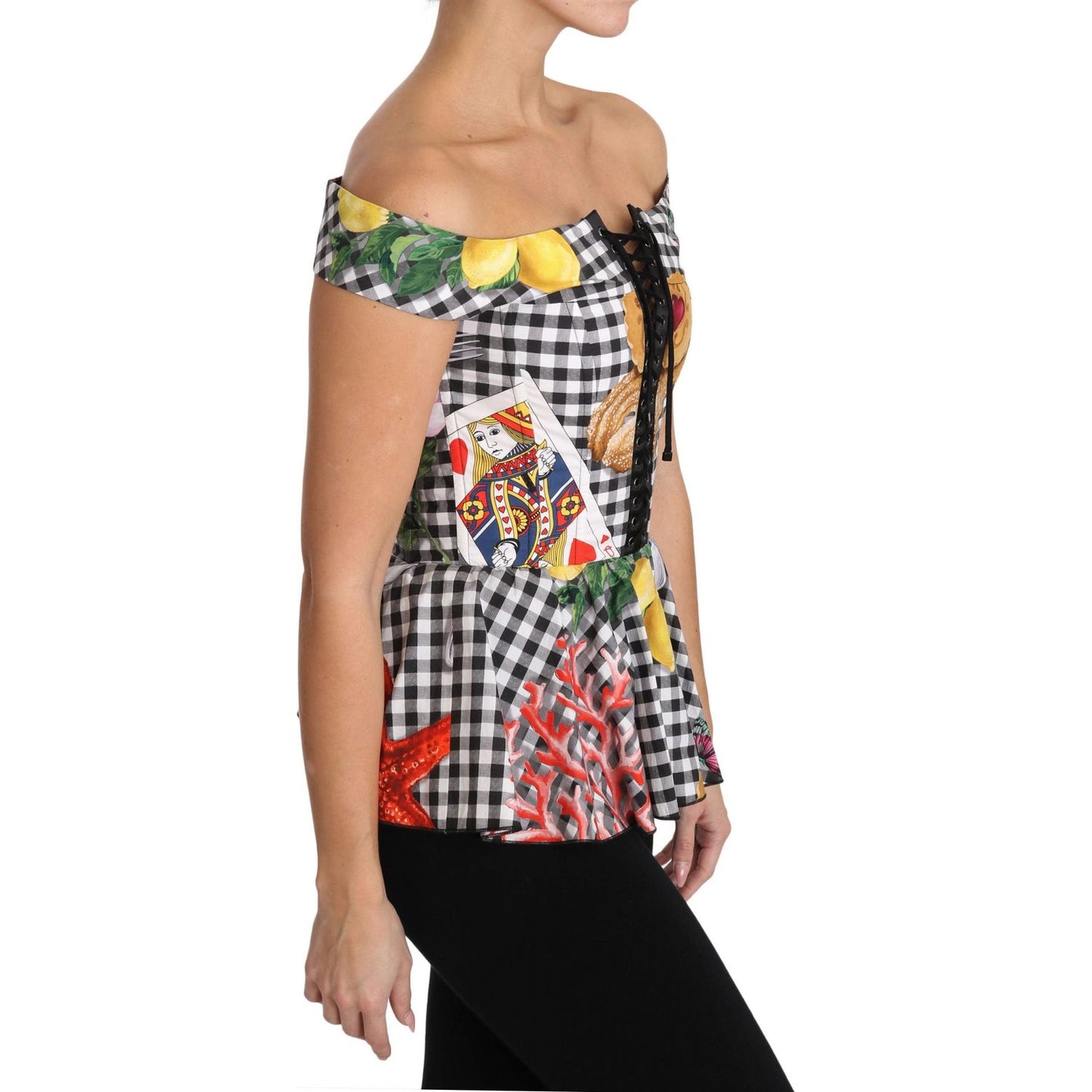 Dolce & Gabbana Chic Checkered Corset Top Blouse Dolce & Gabbana Rosy Brown