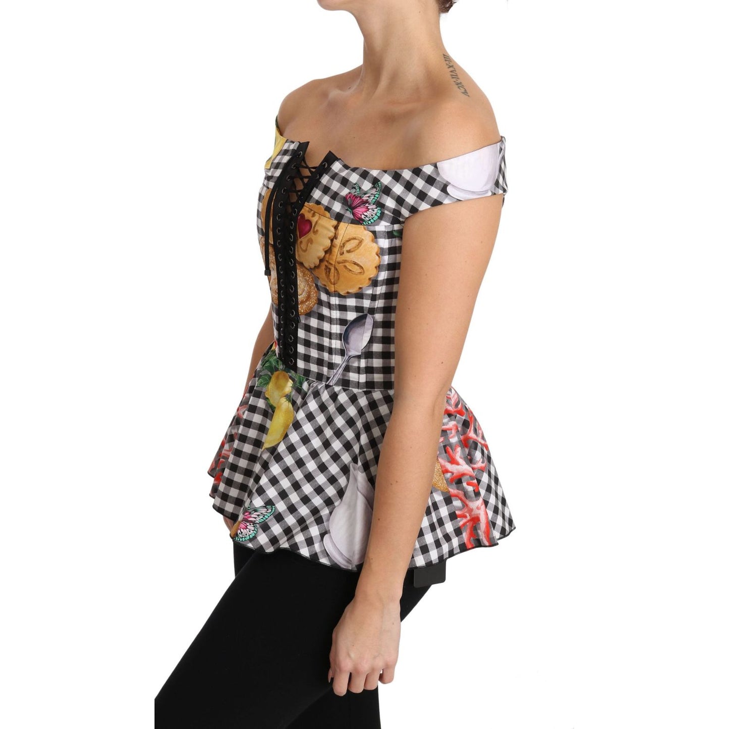 Dolce & Gabbana Chic Checkered Corset Top Blouse Dolce & Gabbana Rosy Brown