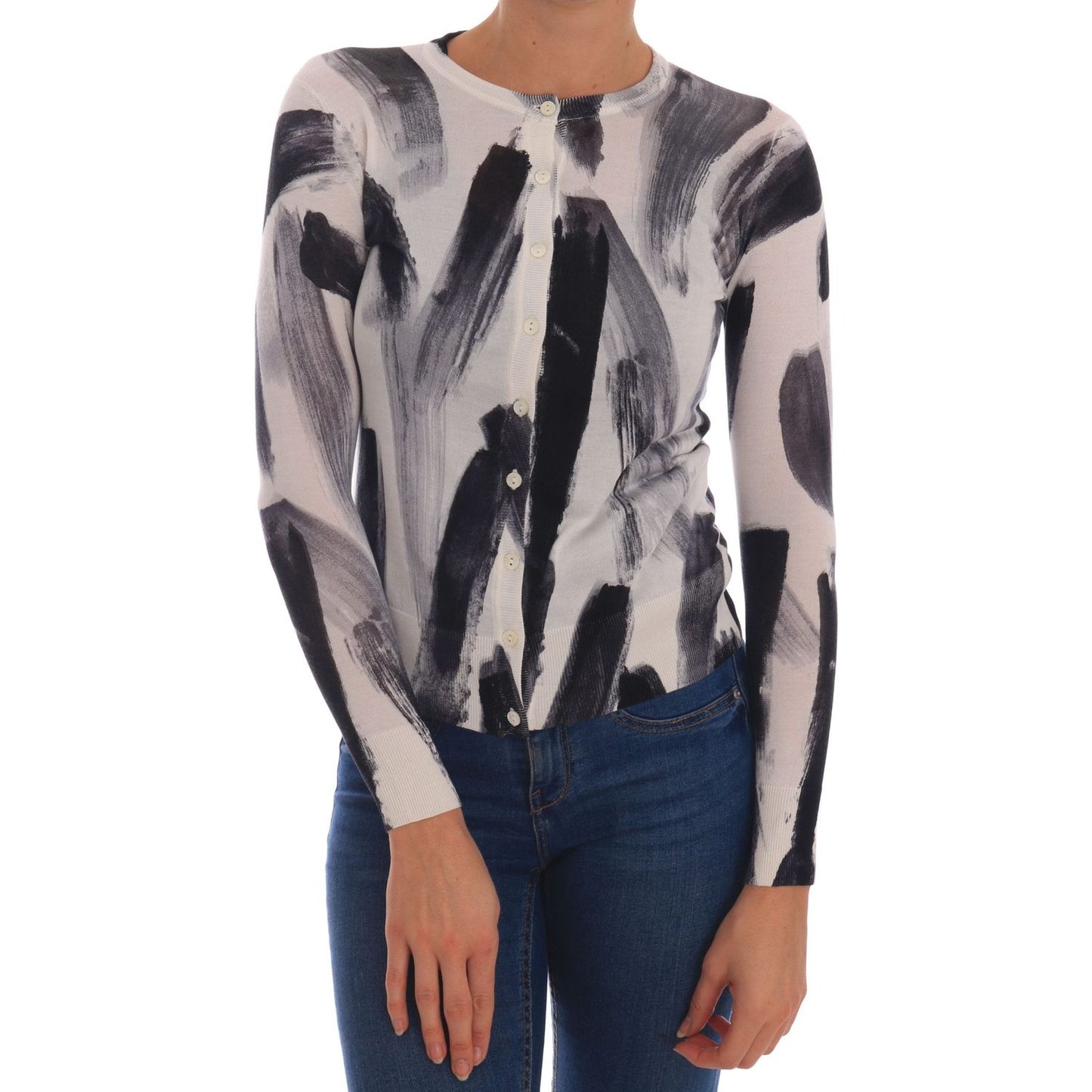 Dolce & Gabbana Elegant Silk Stroke-Pattern Sweater Dolce & Gabbana Dark Slate Gray