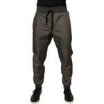 Dolce & Gabbana Brown Lambskin Leather Men Sweatpants Pants PAN76176-50