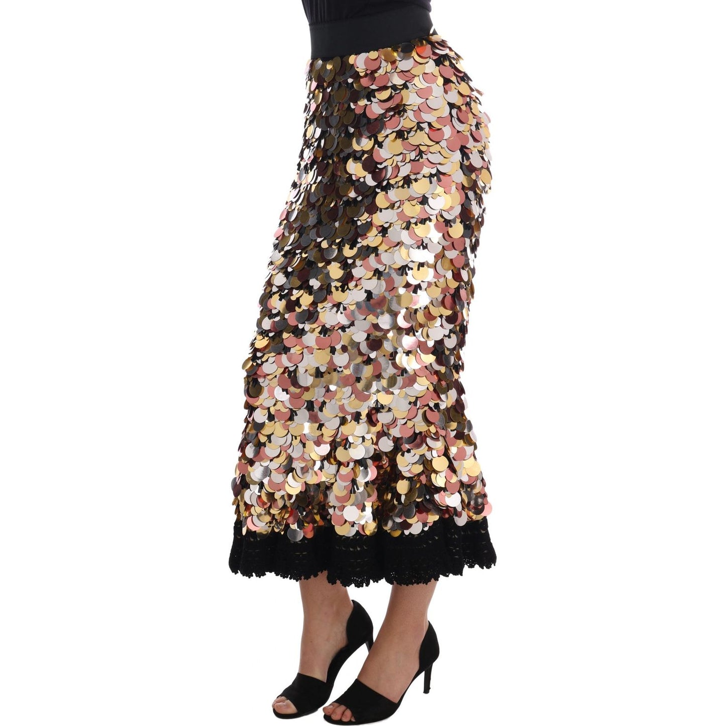 Dolce & Gabbana Sequin Embellished High-Waist Pencil Skirt Dolce & Gabbana Tan