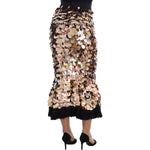Dolce & Gabbana Gold Sequined Peplum High Waist Skirt SKI1130-38
