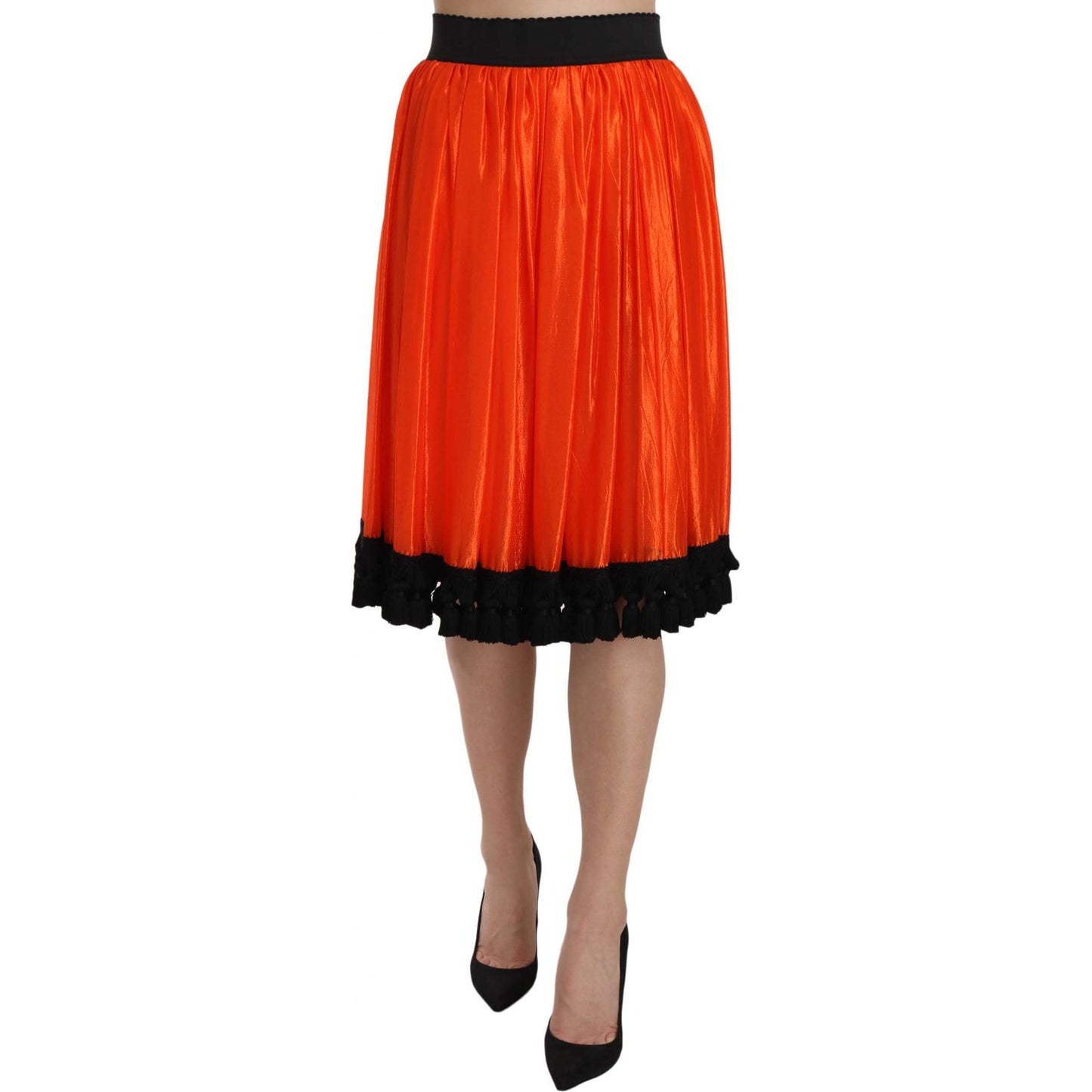 Dolce & Gabbana High-Waist Black & Orange Knee-Length Skirt Dolce & Gabbana Firebrick