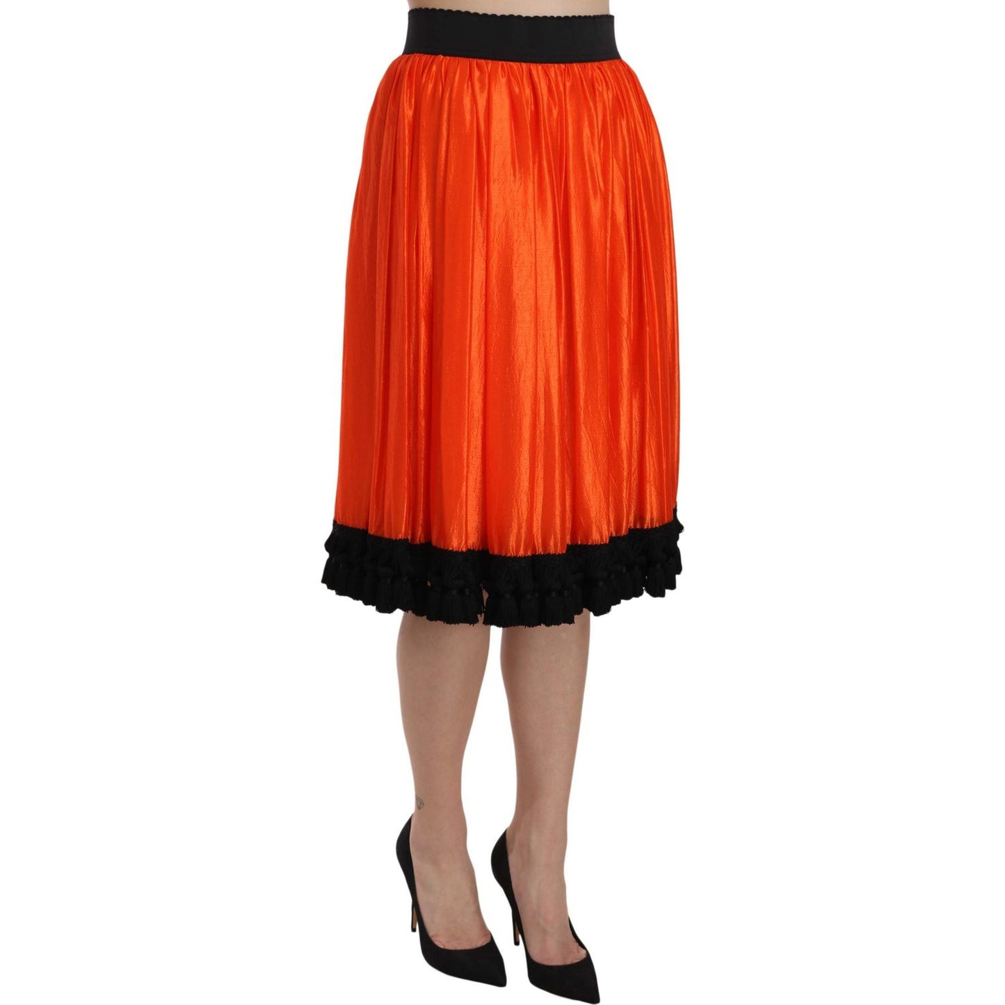 Dolce & Gabbana High-Waist Black & Orange Knee-Length Skirt Dolce & Gabbana Chocolate