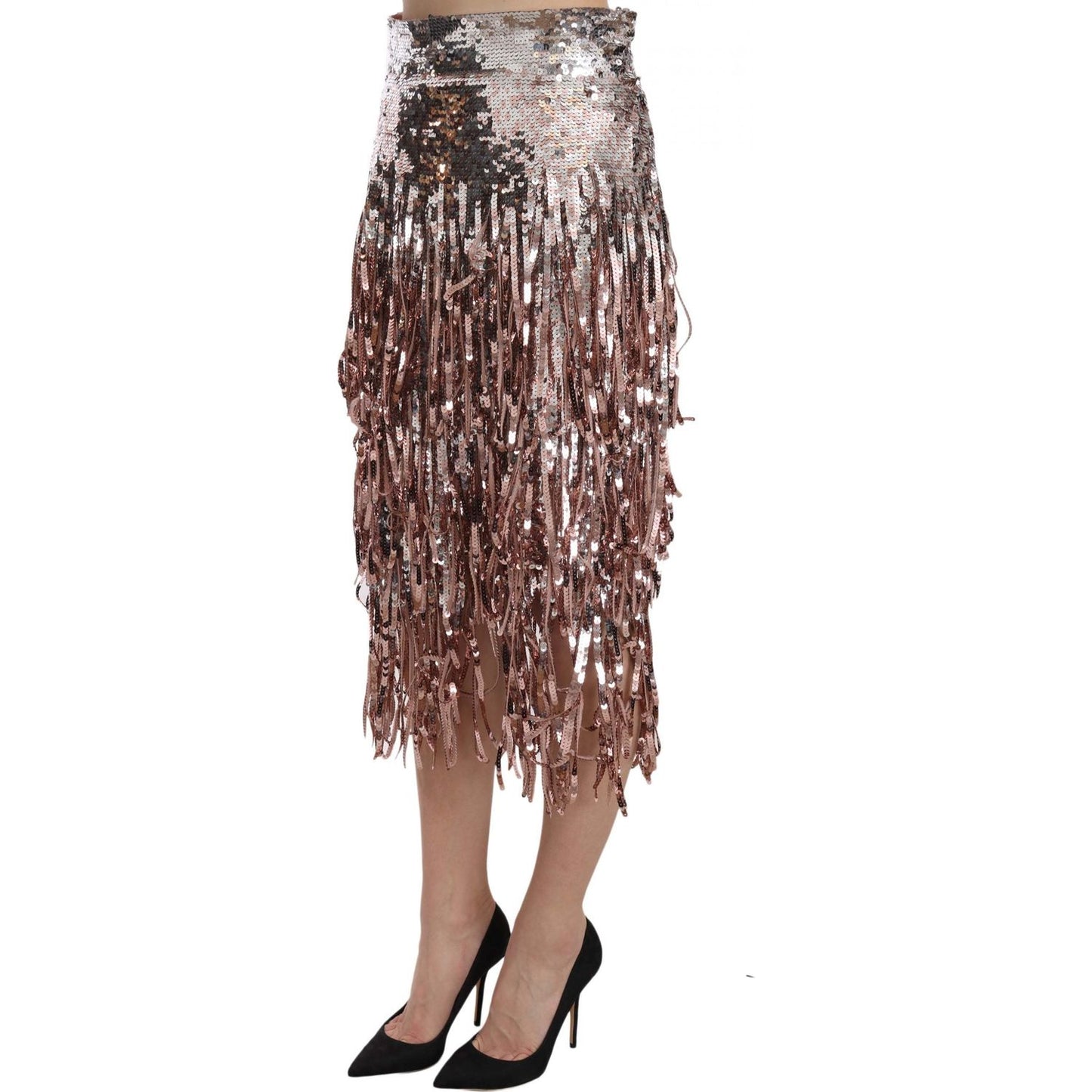Dolce & Gabbana Metallic Sequin Tulle High-Waist Midi Skirt Dolce & Gabbana Dim Gray