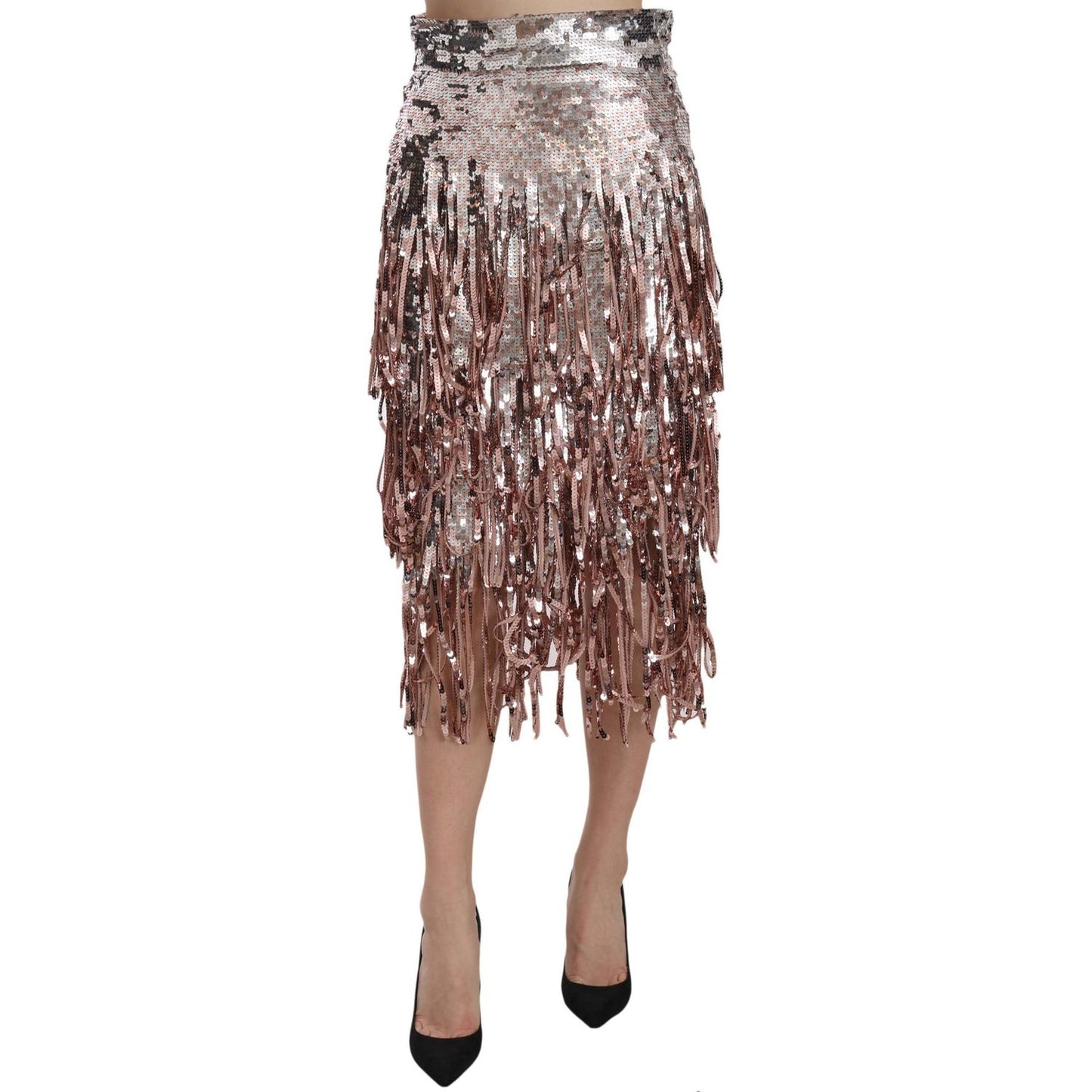 Dolce & Gabbana Metallic Sequin Tulle High-Waist Midi Skirt Dolce & Gabbana Dim Gray