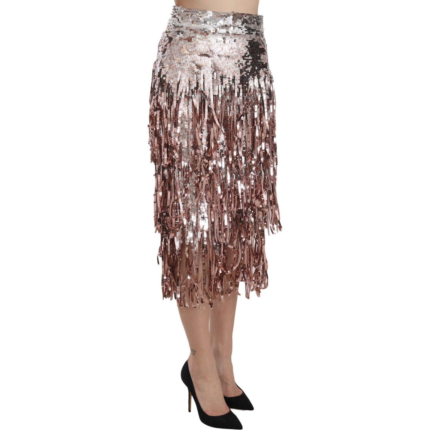 Dolce & Gabbana Metallic Sequin Tulle High-Waist Midi Skirt Dolce & Gabbana Dim Gray