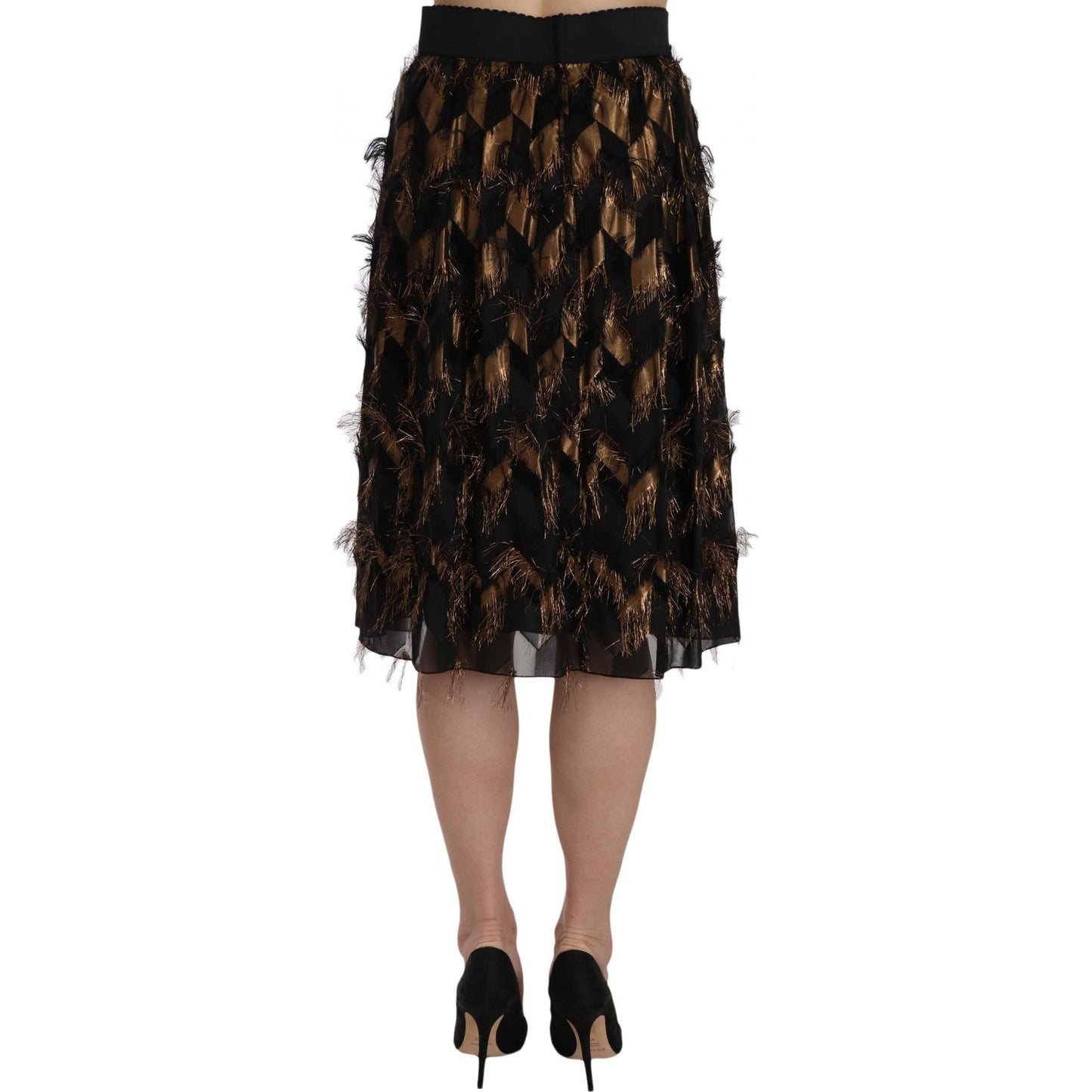 Dolce & Gabbana Elegant Gold Black Silk Blend High Waist Skirt Dolce & Gabbana Rosy Brown