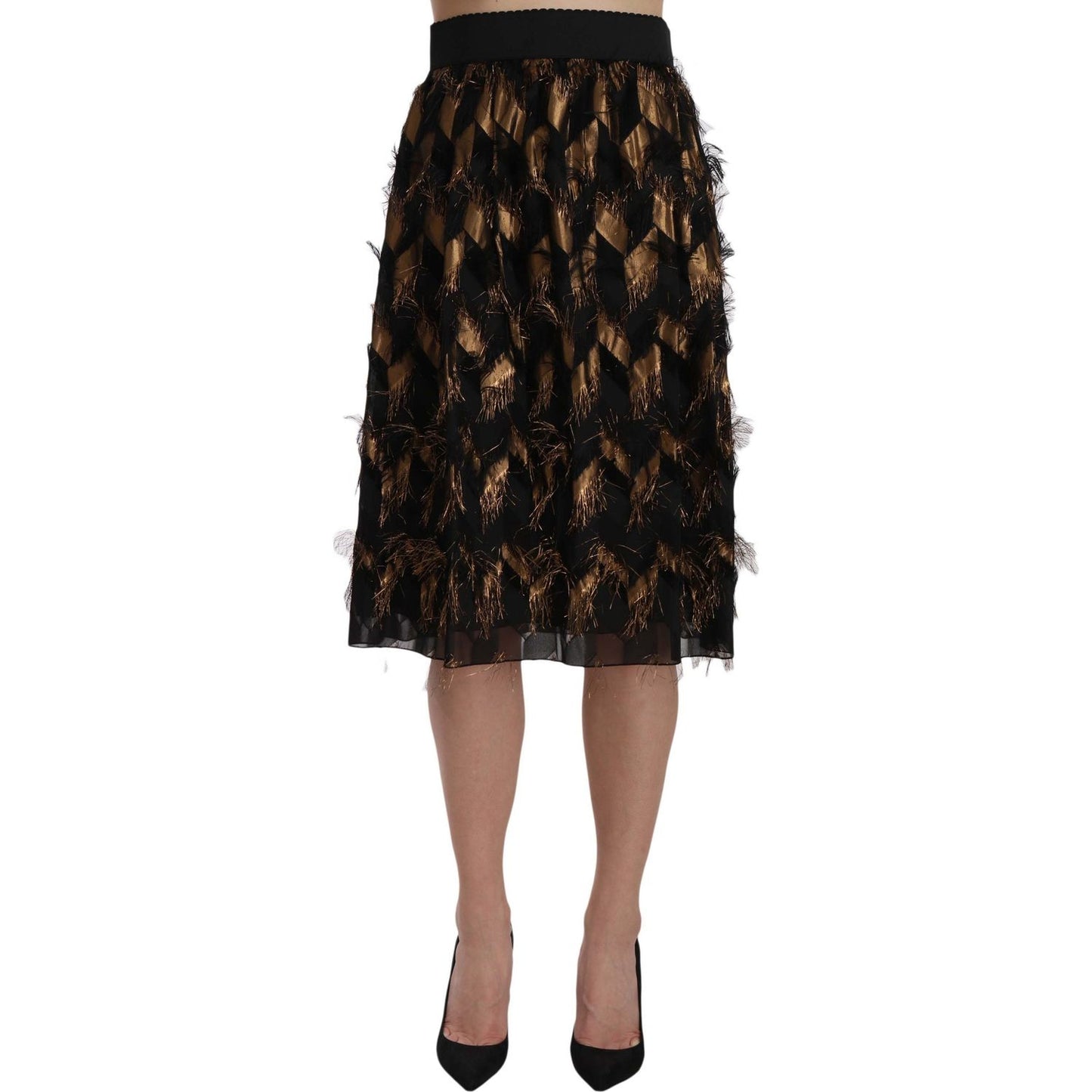 Dolce & Gabbana Elegant Gold Black Silk Blend High Waist Skirt Dolce & Gabbana Rosy Brown