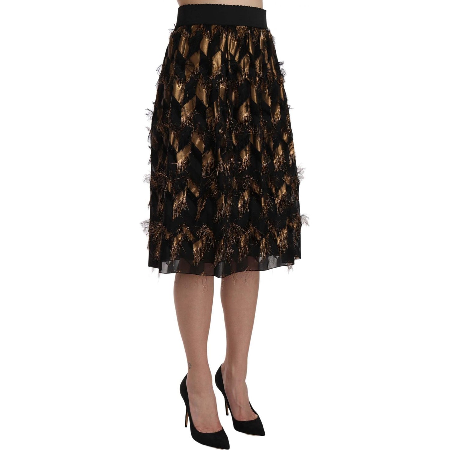 Dolce & Gabbana Elegant Gold Black Silk Blend High Waist Skirt Dolce & Gabbana Rosy Brown