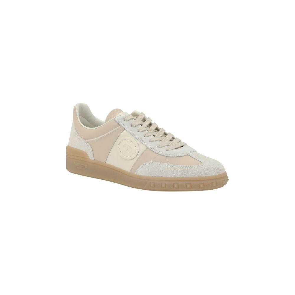 Valentino Garavani Upvillage Sneakers with leather and suede, logo patch, monogrammed flat sole, and lace-up closure.