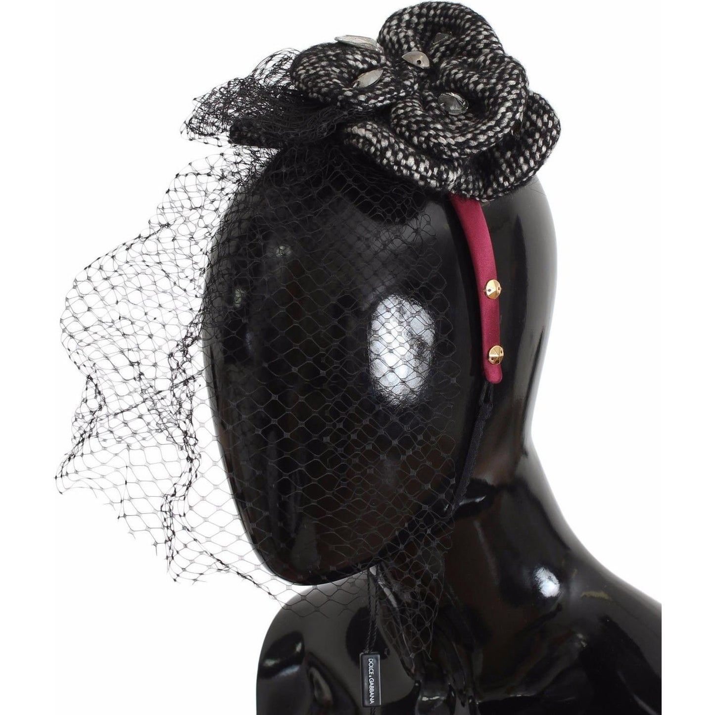 Dolce & Gabbana Pink Silk Crystal-Studded Headband Diadem Dolce & Gabbana Black