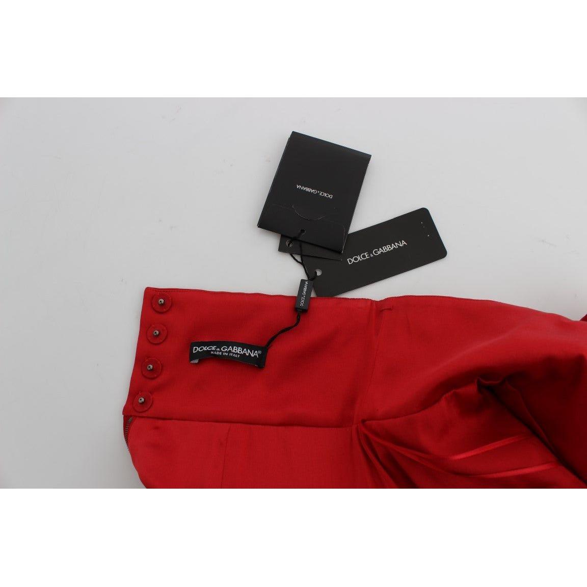 Dolce & Gabbana Red Silk Crystal-Embellished High Waist Shorts Dolce & Gabbana Light Gray