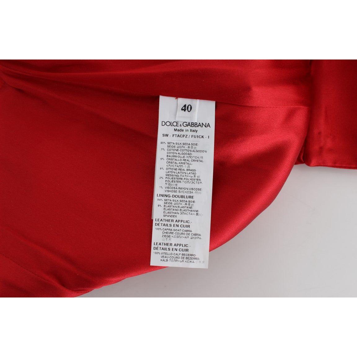 Dolce & Gabbana Red Silk Crystal-Embellished High Waist Shorts Dolce & Gabbana Gray