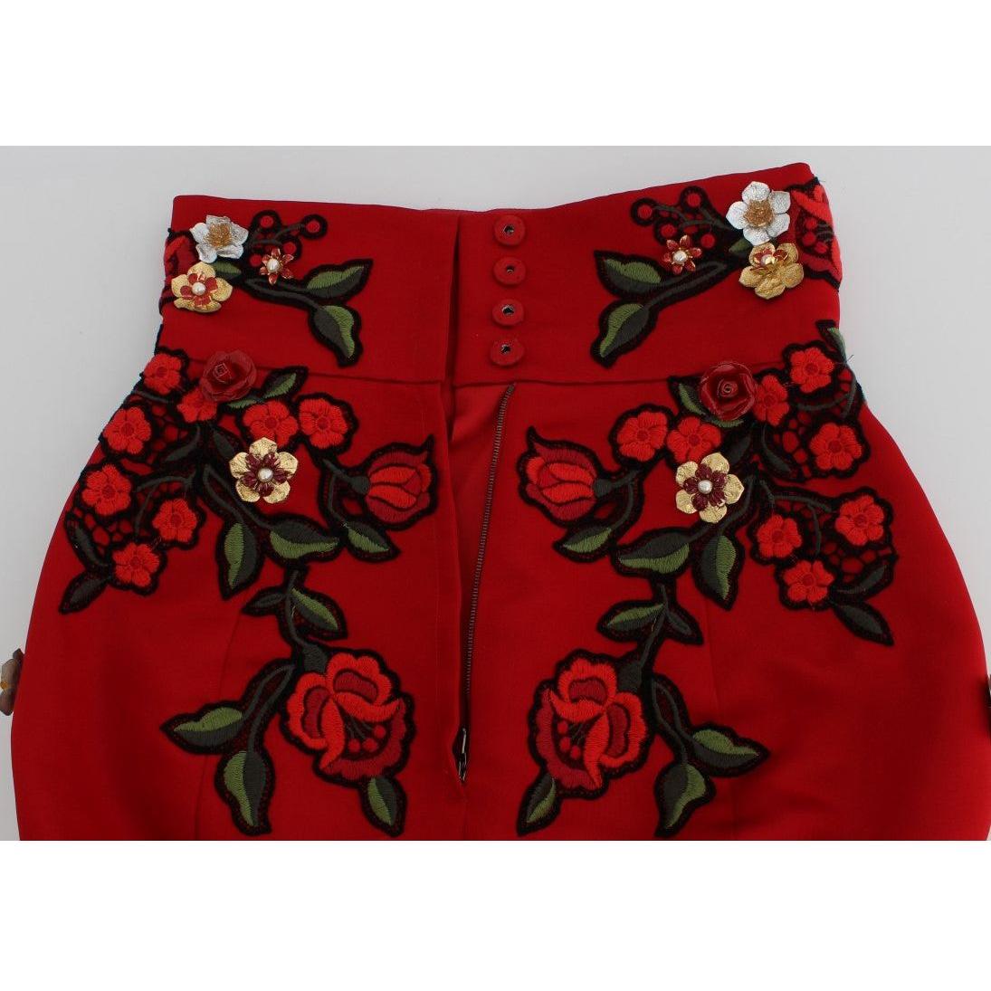Dolce & Gabbana Glamorous Red Silk Floral Embroidered Shorts Dolce & Gabbana Light Gray