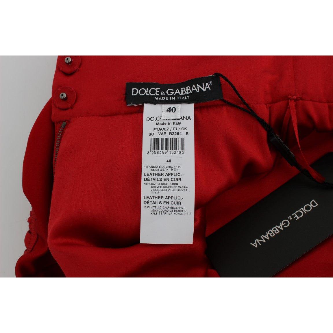 Dolce & Gabbana Glamorous Red Silk Floral Embroidered Shorts Dolce & Gabbana Dark Red