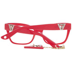 Guess Red Women Glasses Frame in acetate material featuring cat eye style with demo lenses and spring hinge, includes branded case.