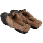 Peserico Black Leather Fur Perforated Slip On Flats Shoes