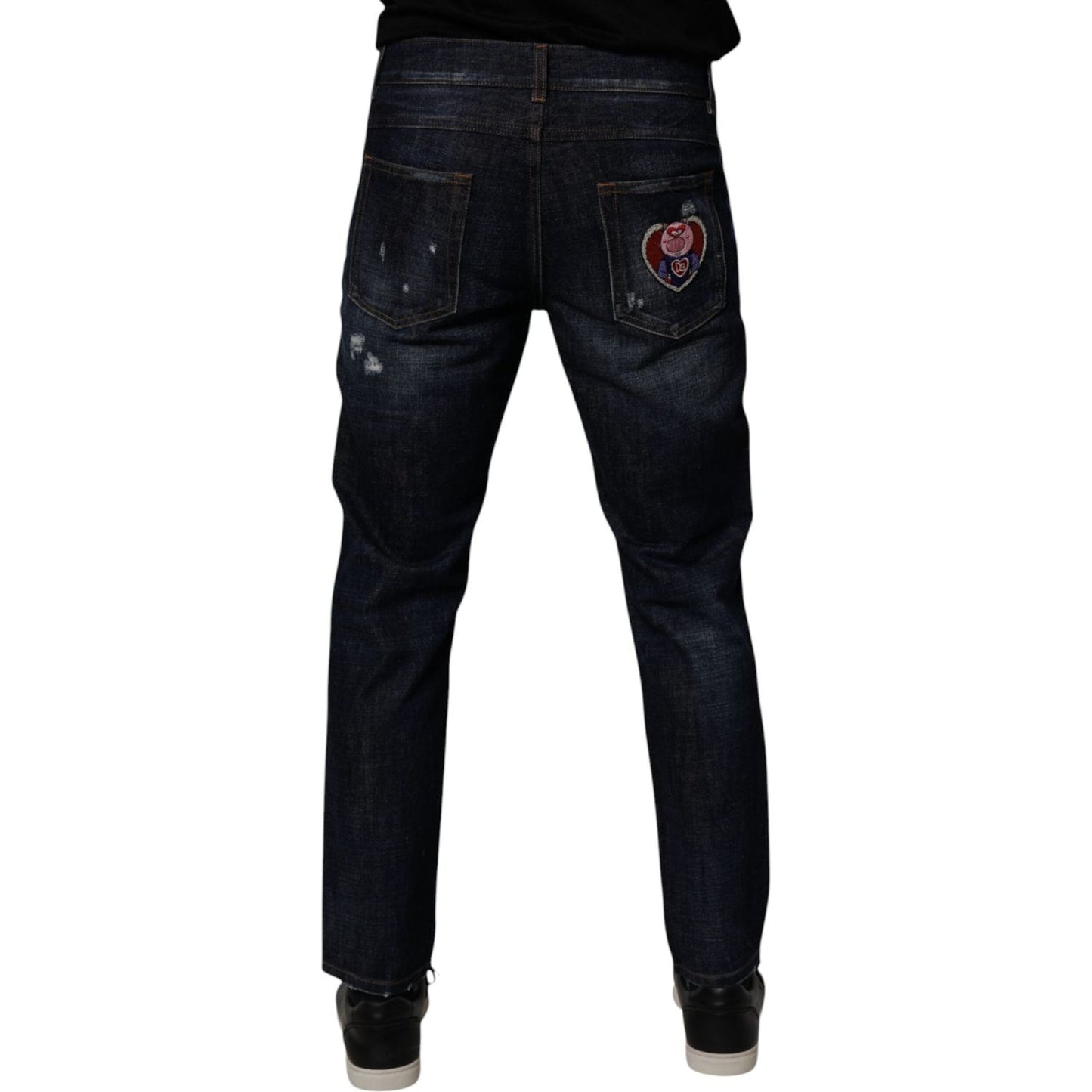 Dolce & Gabbana Dark Blue Cotton Tattered Skinny Denim Jeans