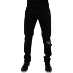 Dolce & Gabbana Black Cotton Tattered Skinny Men Denim Jeans