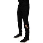 Dolce & Gabbana Black Cotton Tattered Skinny Men Denim Jeans