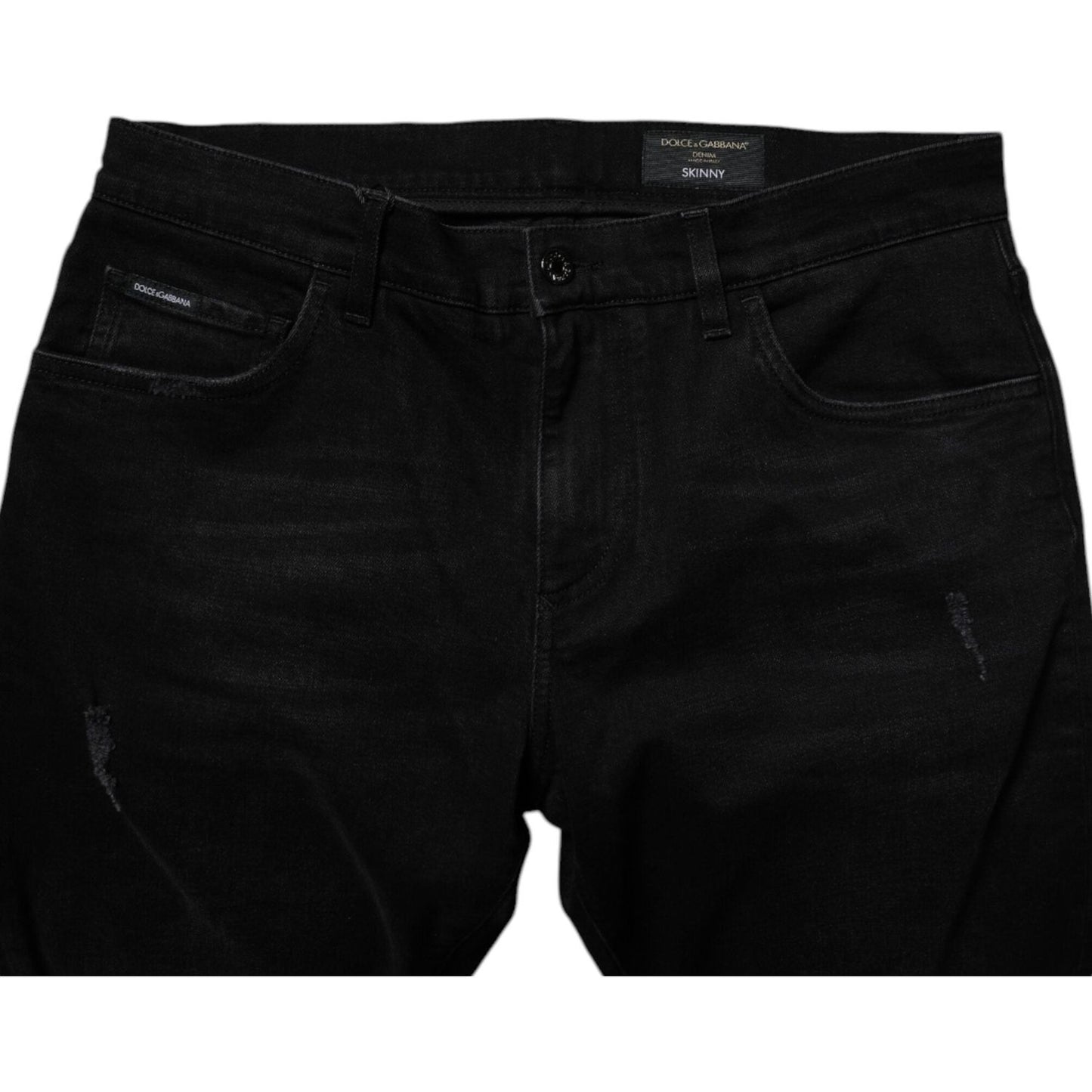 Dolce & Gabbana Black Cotton Tattered Skinny Men Denim Jeans