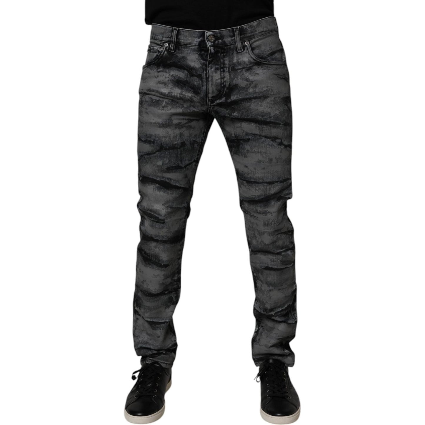 Dolce & Gabbana Gray Tie Dye Cotton Skinny Men Denim Jeans