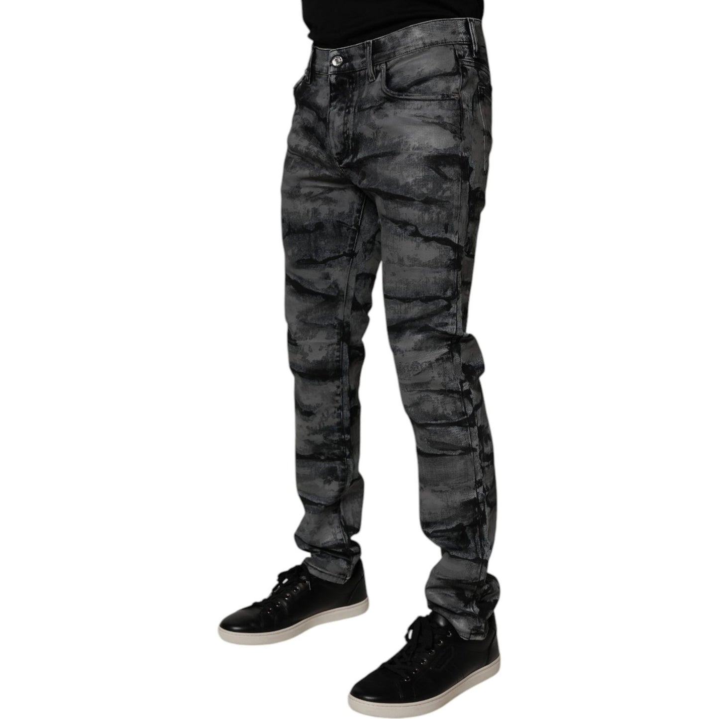 Dolce & Gabbana Gray Tie Dye Cotton Skinny Men Denim Jeans