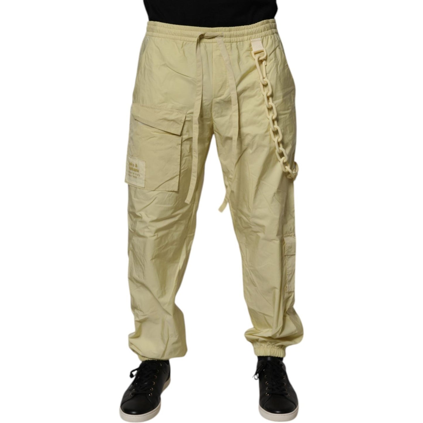 Dolce & Gabbana Yellow Nylon Cargo Chain Men Jogger Pants