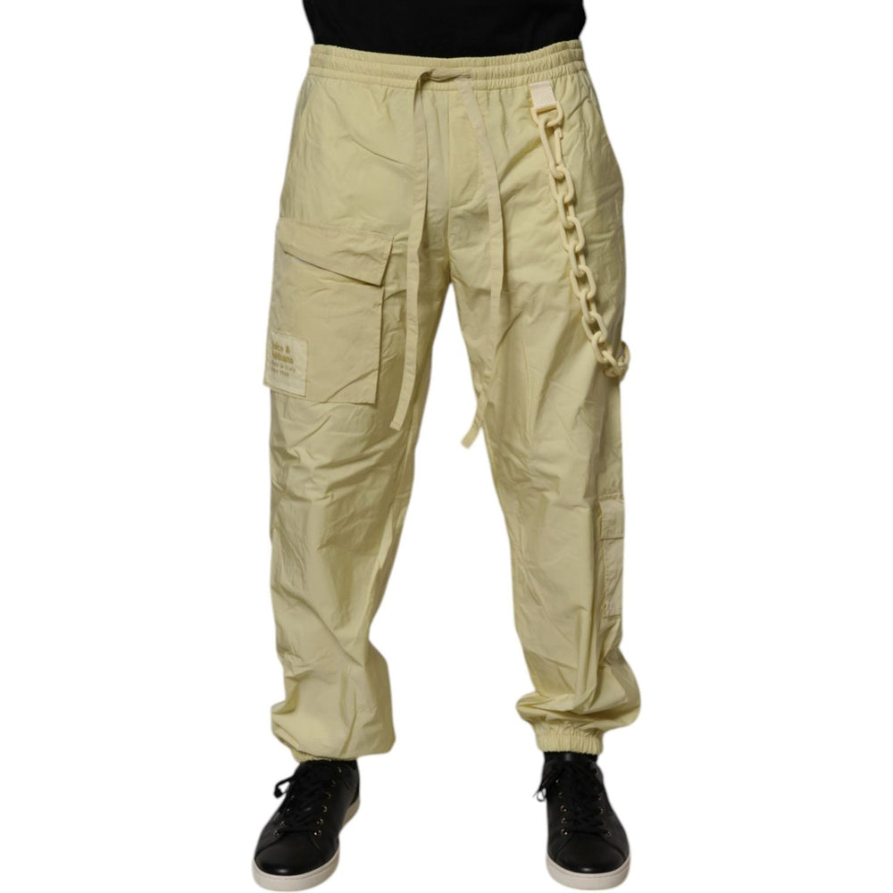 Dolce & Gabbana Yellow Nylon Cargo Chain Men Jogger Pants