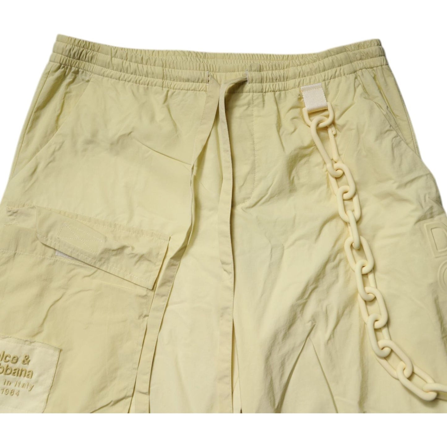 Dolce & Gabbana Yellow Nylon Cargo Chain Men Jogger Pants