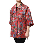 Dolce & Gabbana Red Floral Jacquard Button Down Coat Jacket JKT41384-38