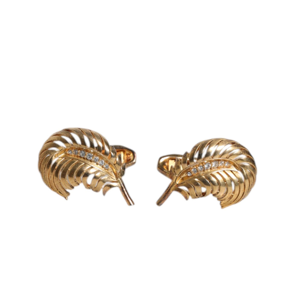 Dolce & Gabbana Gold 925 Sterling Silver Crystal Leaf Accessory Cufflink SMY10473
