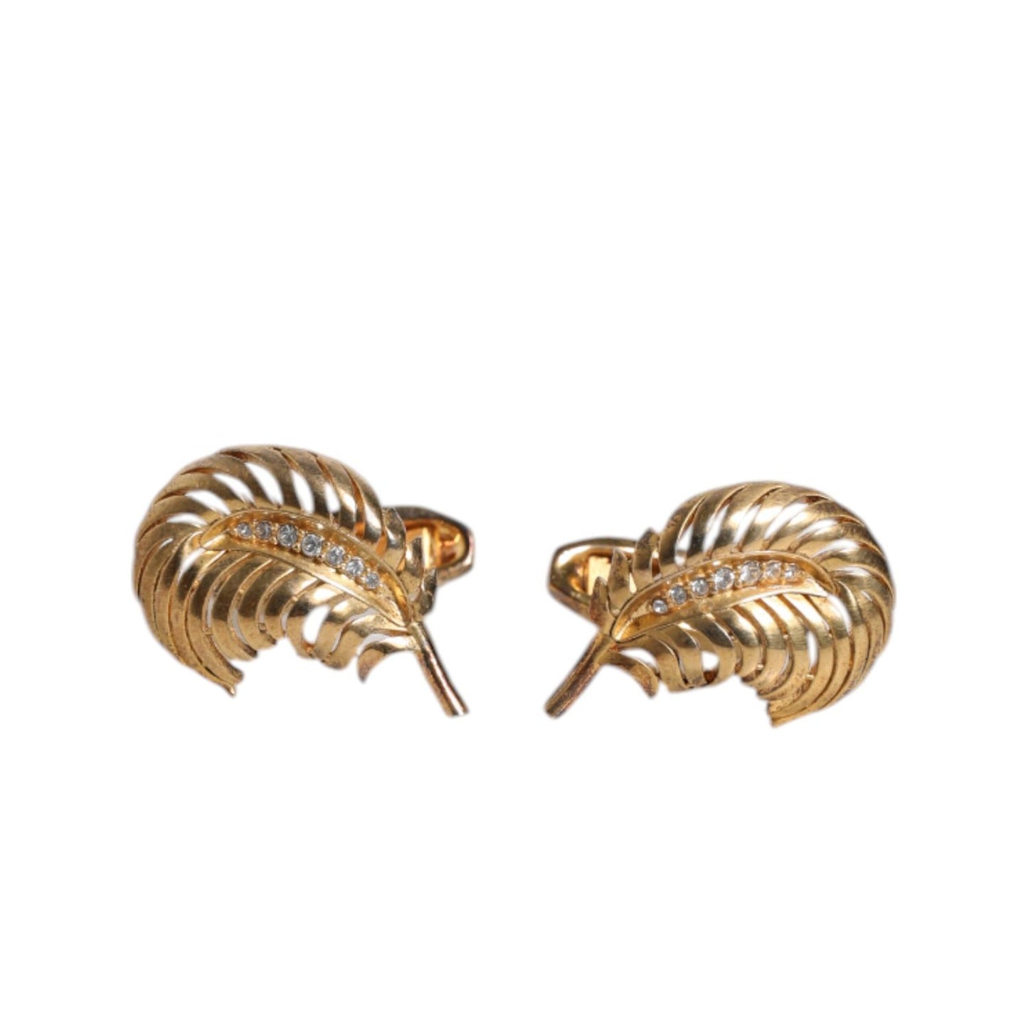Dolce & Gabbana Gold 925 Sterling Silver Crystal Leaf Accessory Cufflink SMY10473