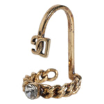 Dolce & Gabbana Gold Tone Engraved Logo Clear Crystals Adjustable Ring SMY10461