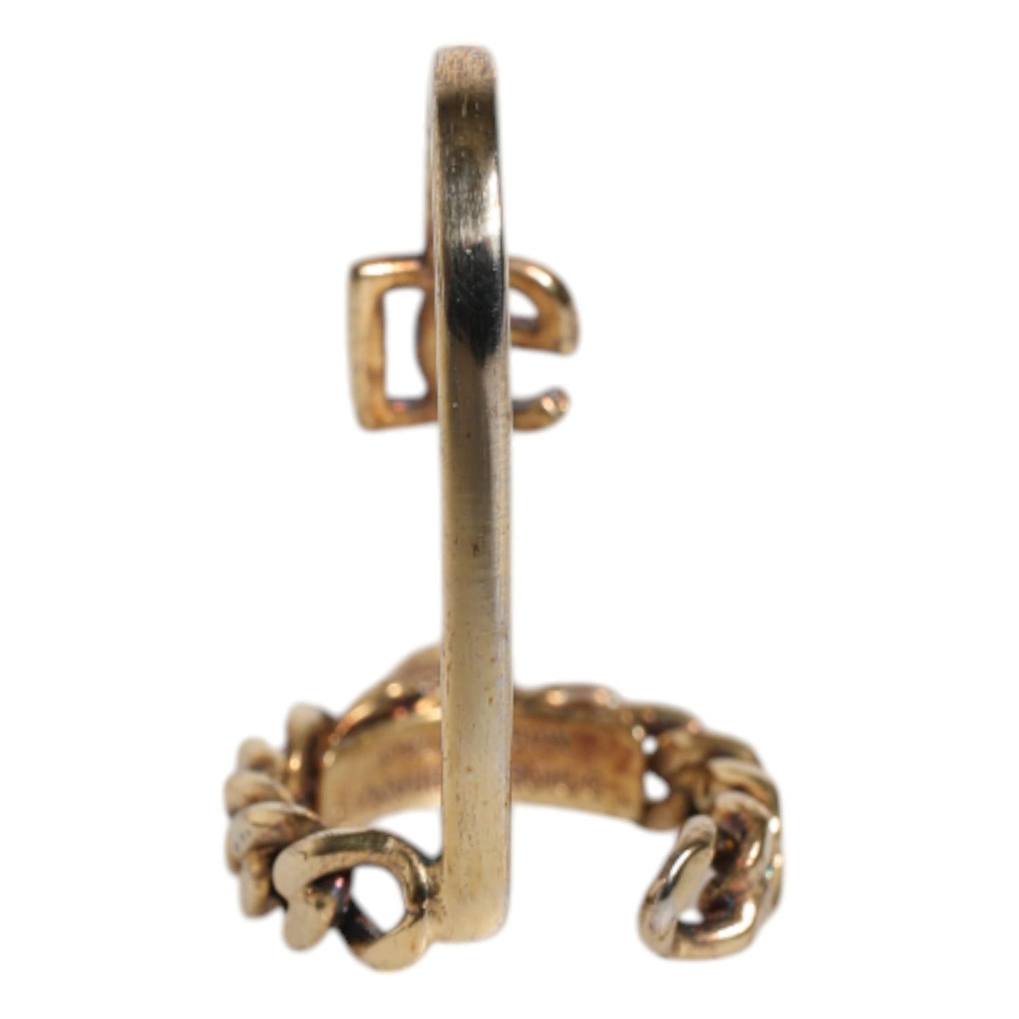 Dolce & Gabbana Gold Tone Engraved Logo Clear Crystals Adjustable Ring SMY10461
