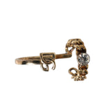 Dolce & Gabbana Gold Tone Engraved Logo Clear Crystals Adjustable Ring SMY10461