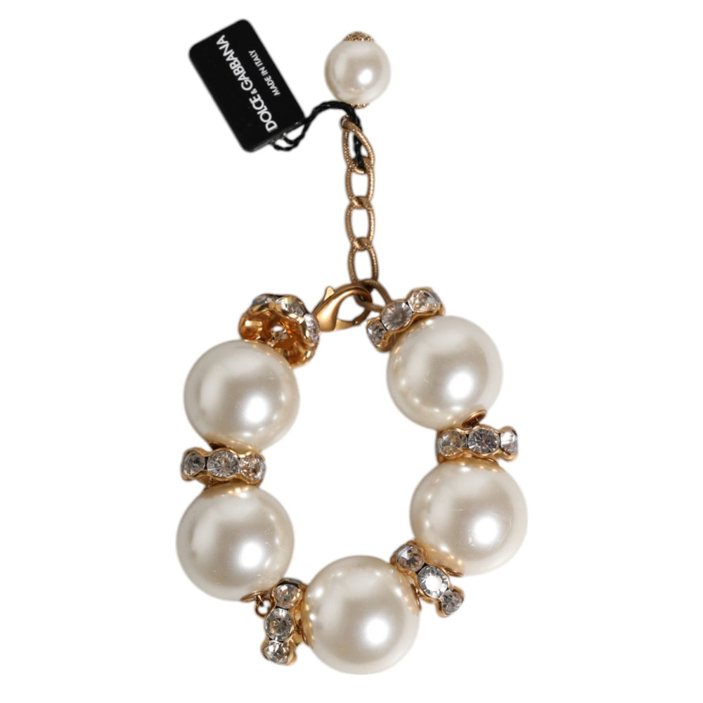Dolce & Gabbana Gold Tone Brass Maxi Pearl Lobster Clasp Logo Bracelet SMY10448