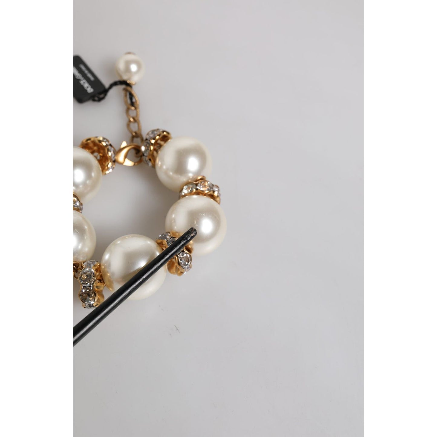 Dolce & Gabbana Gold Tone Brass Maxi Pearl Lobster Clasp Logo Bracelet SMY10448