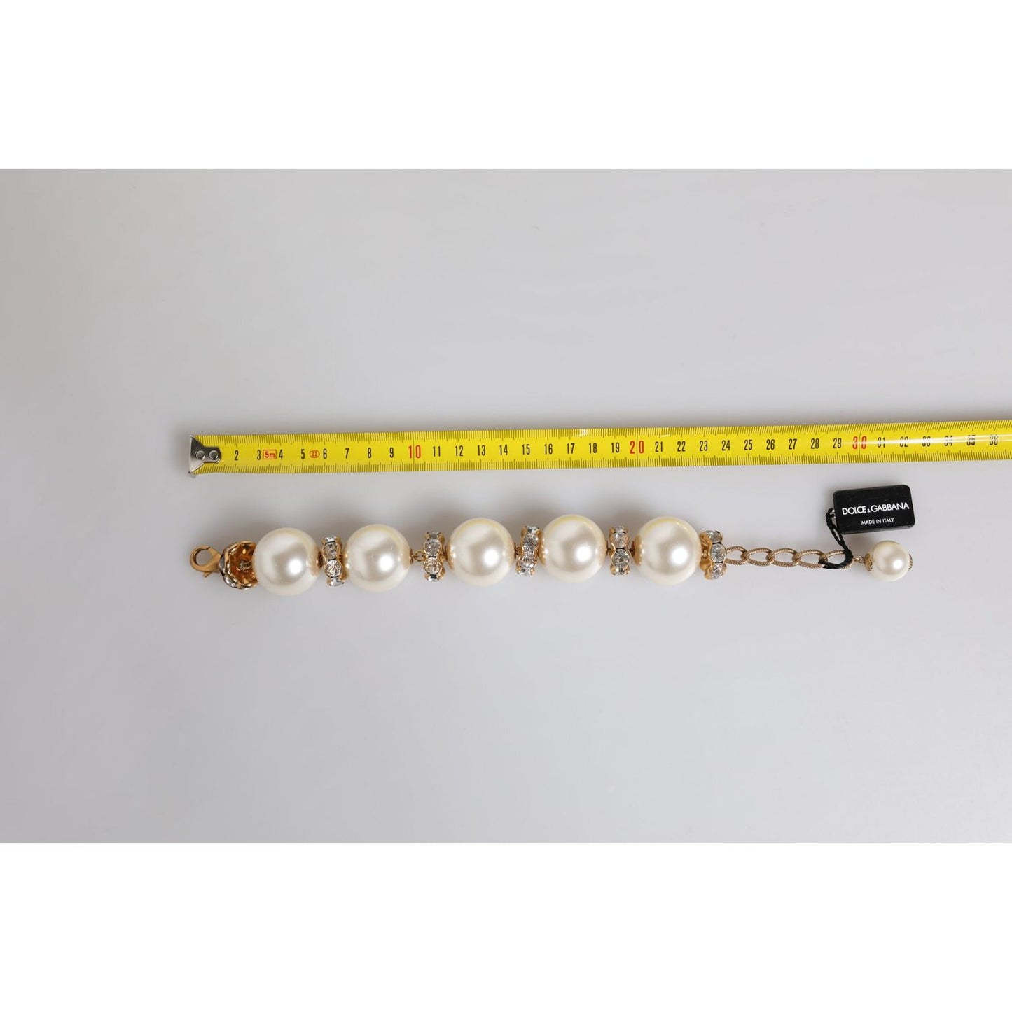 Dolce & Gabbana Gold Tone Brass Maxi Pearl Lobster Clasp Logo Bracelet SMY10448
