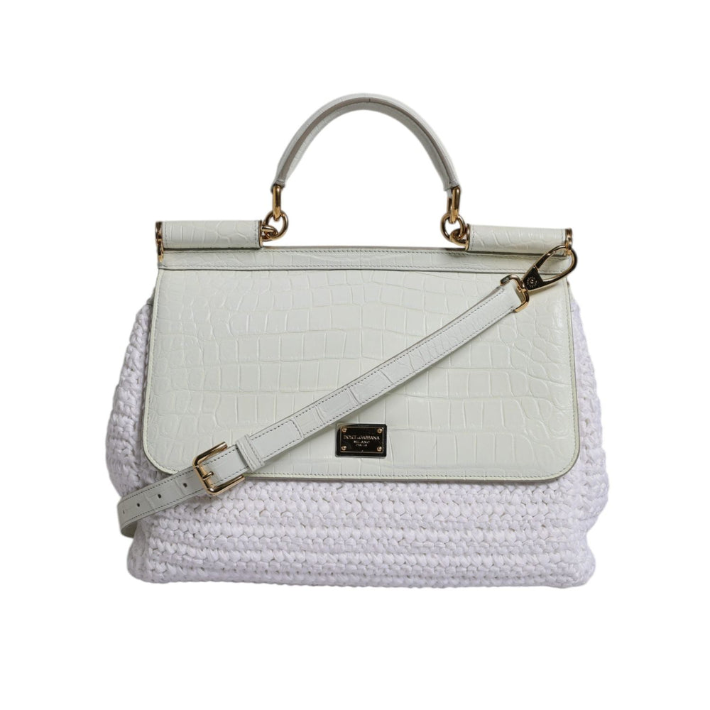 Dolce & Gabbana White Rafia Leather Top Handle Crossbody Bag BAG1633