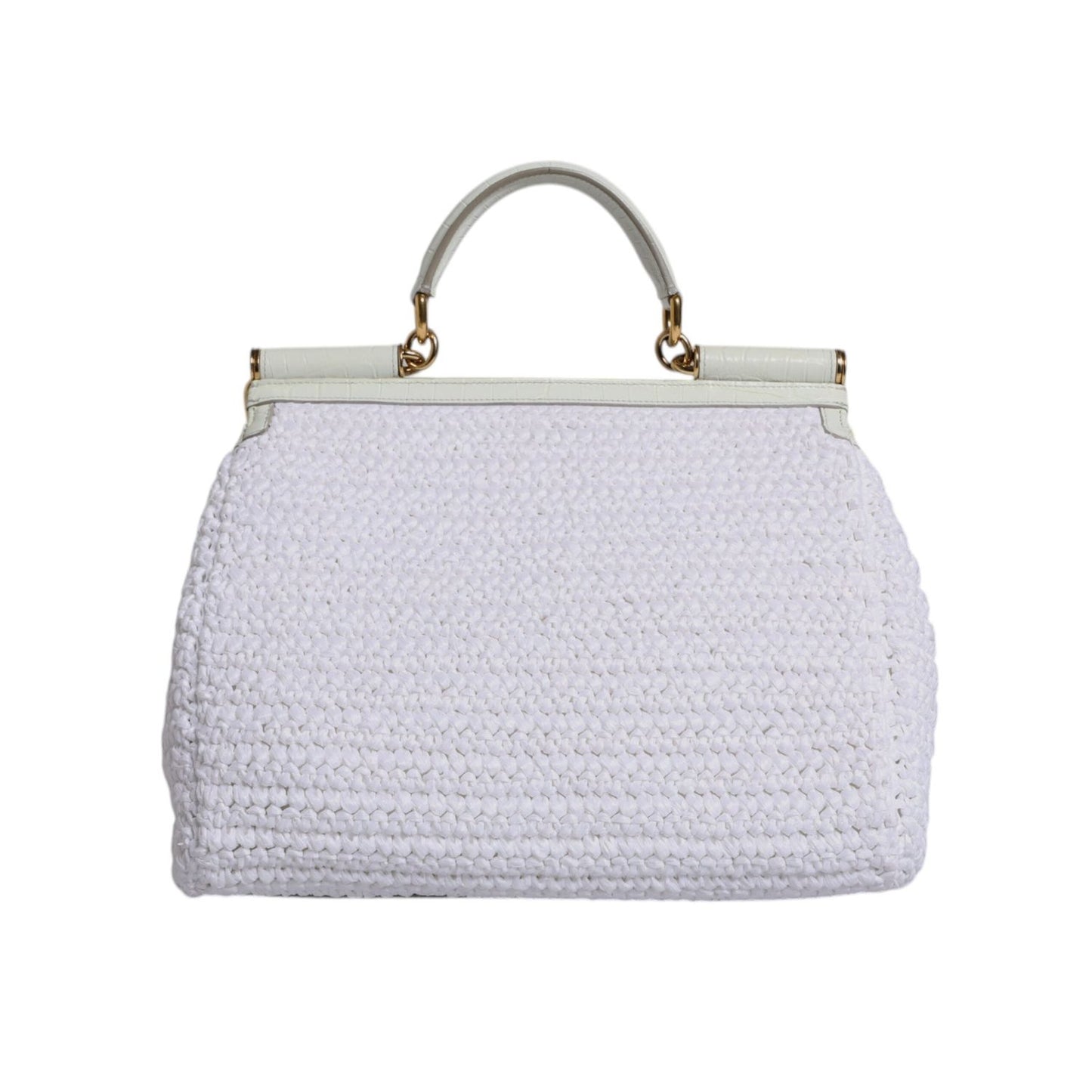 Dolce & Gabbana White Rafia Leather Top Handle Crossbody Bag BAG1633