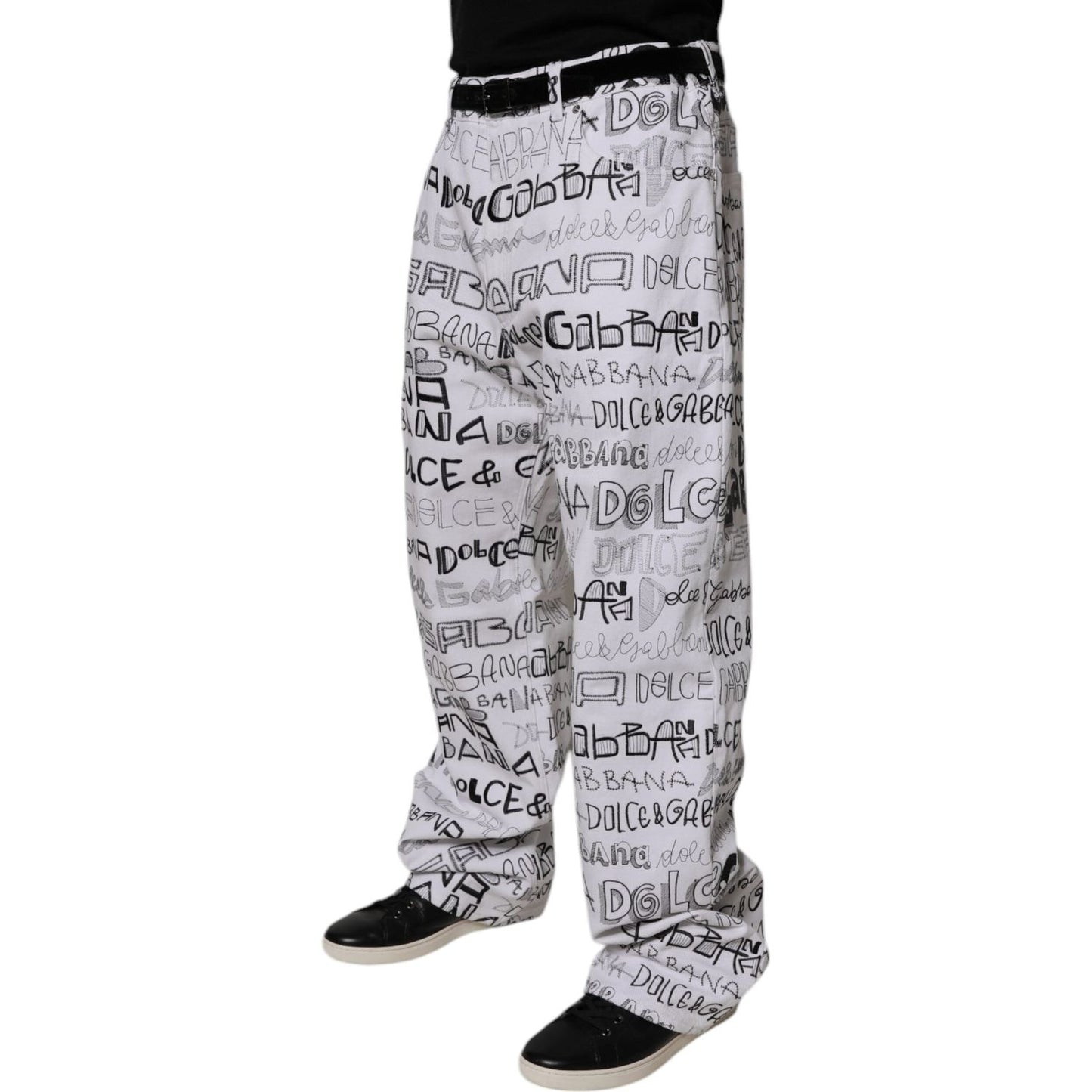 Dolce & Gabbana White Logo Print Straight Men Denim Jeans PAN75139-56
