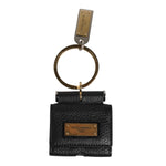 Dolce & Gabbana Black Leather Strap Gold Metal Logo Plaque Airpods Case SMY10693
