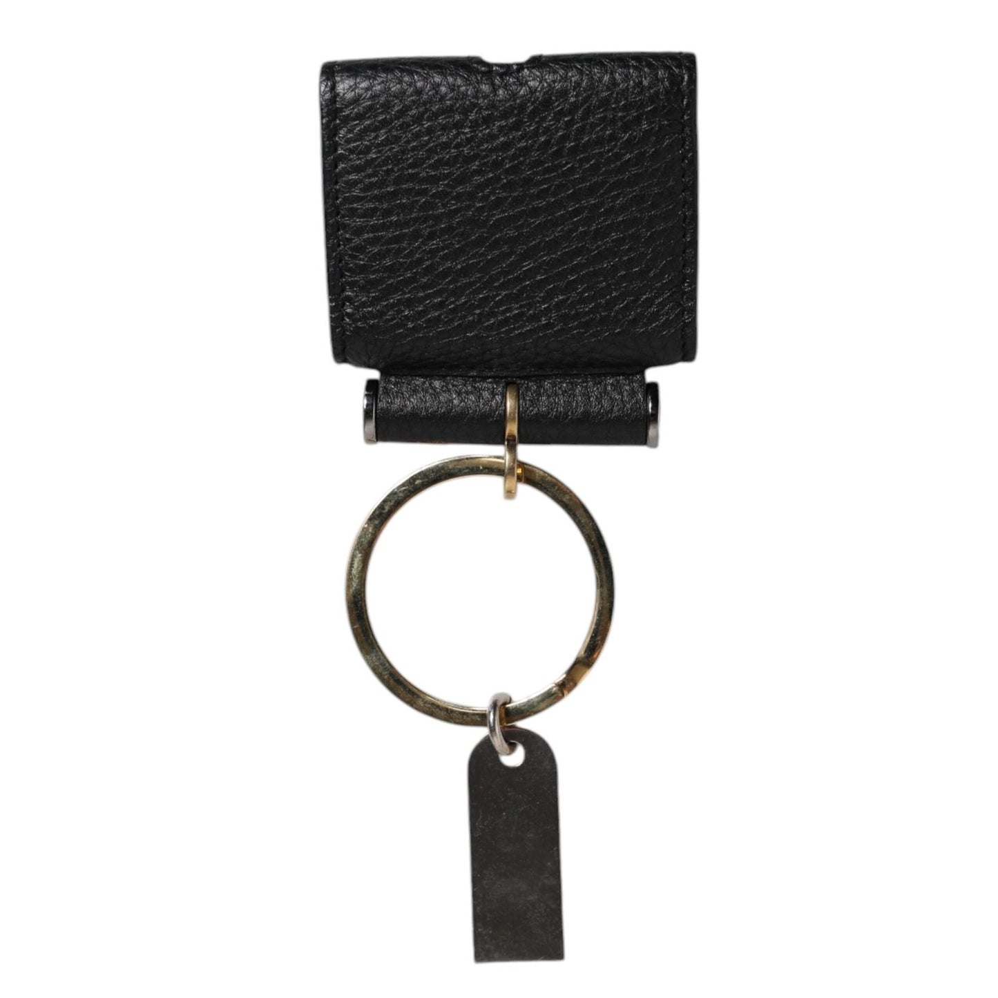 Dolce & Gabbana Black Leather Strap Gold Metal Logo Plaque Airpods Case SMY10693