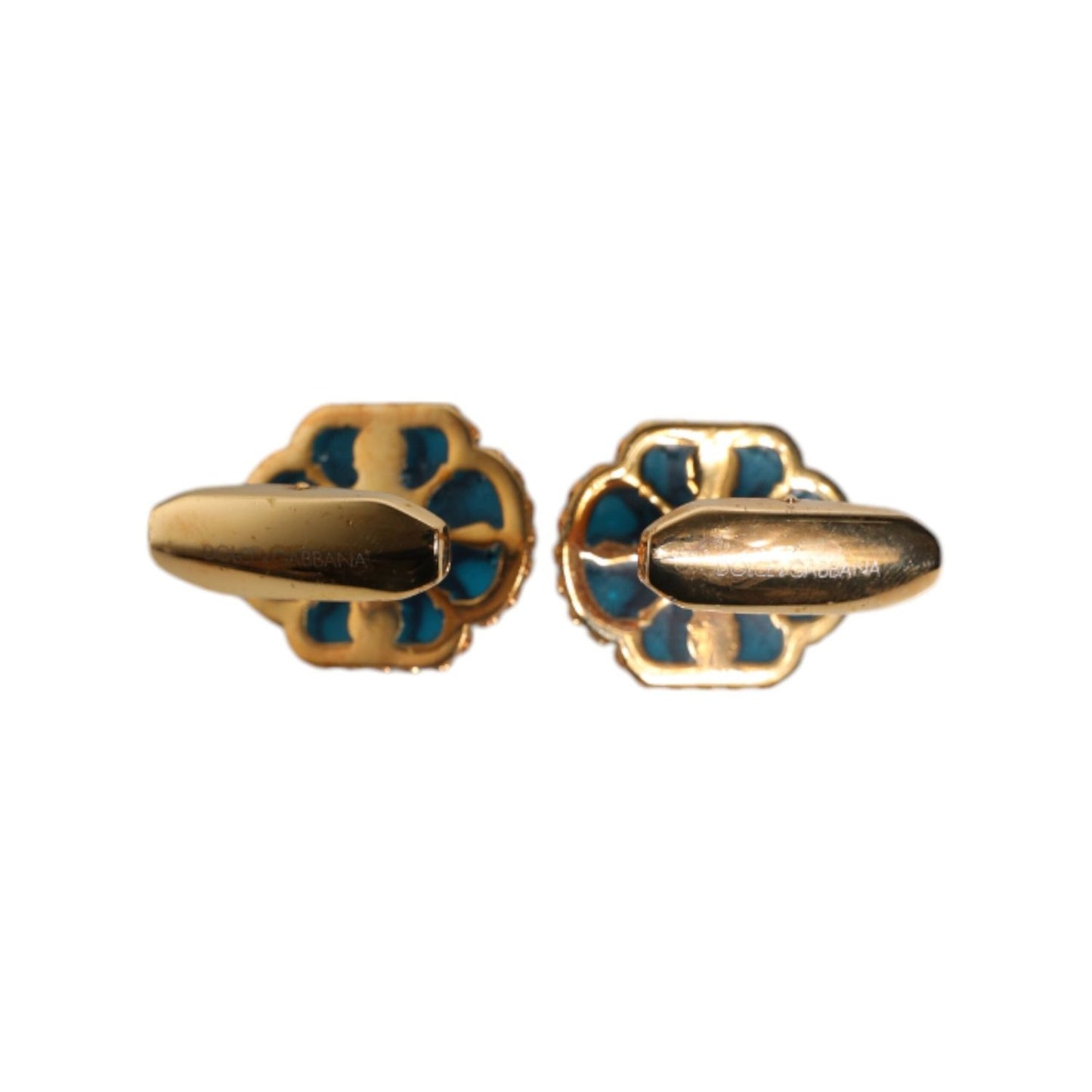 Dolce & Gabbana Gold Brass Blue Enameled Flower Cufflink SMY10680